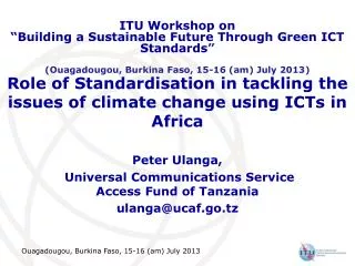 Role of Standardisation in tackling the issues of climate change using ICTs in Africa
