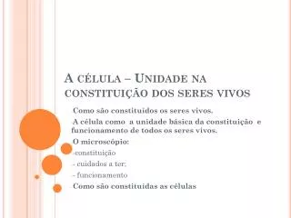 a c lula unidade na constitui o dos seres vivos