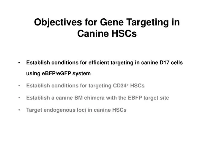 objectives for gene targeting in canine hscs