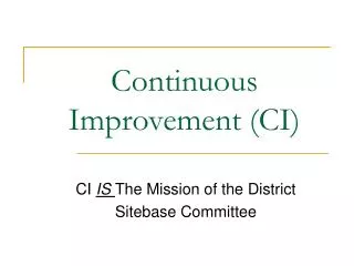 Continuous Improvement (CI)