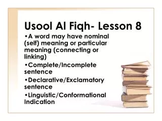 Usool Al Fiqh- Lesson 8