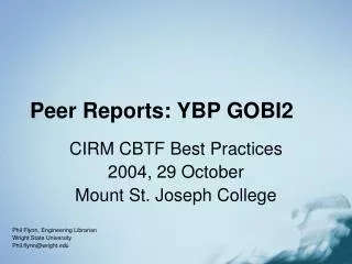 Peer Reports: YBP GOBI2