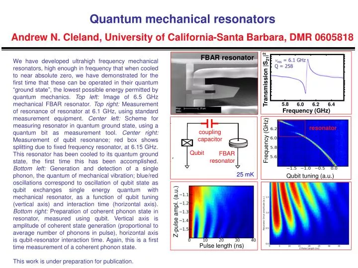 quantum mechanical resonators andrew n cleland university of california santa barbara dmr 0605818