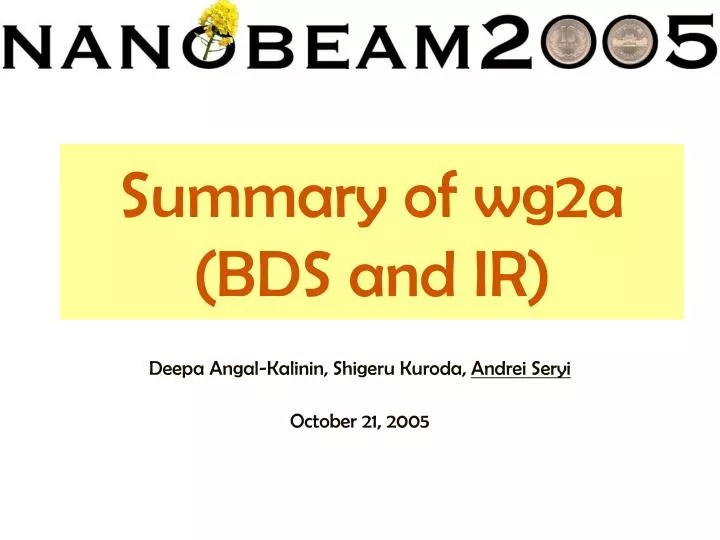 summary of wg2a bds and ir