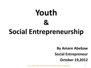 Youth &amp; Social Entrepreneurship