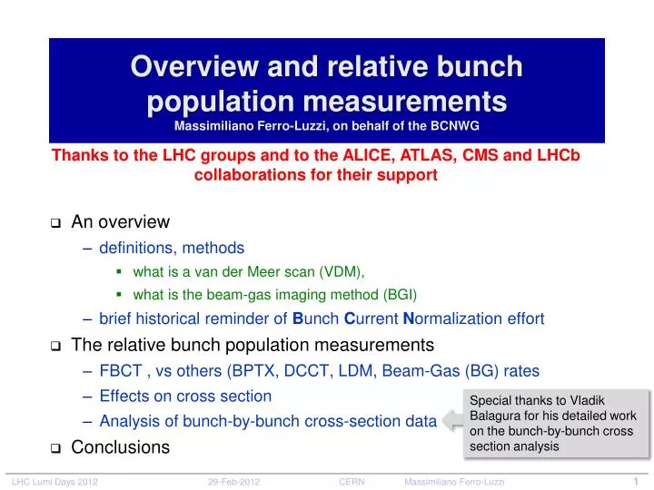 overview and relative bunch population measurements massimiliano ferro luzzi on behalf of the bcnwg