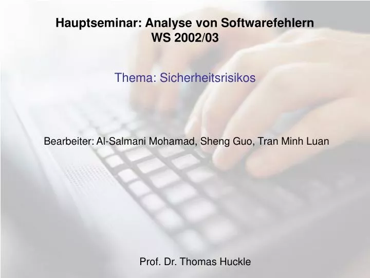 hauptseminar analyse von softwarefehlern ws 2002 03