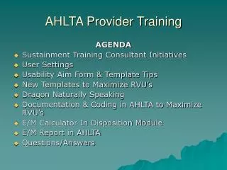 AHLTA Provider Training