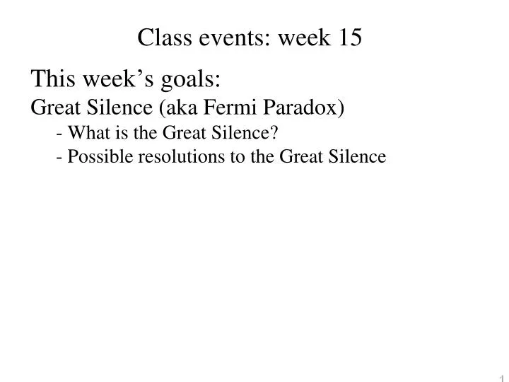 class events week 15