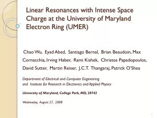 Linear Resonances with Intense Space Charge at the University of Maryland Electron Ring (UMER)