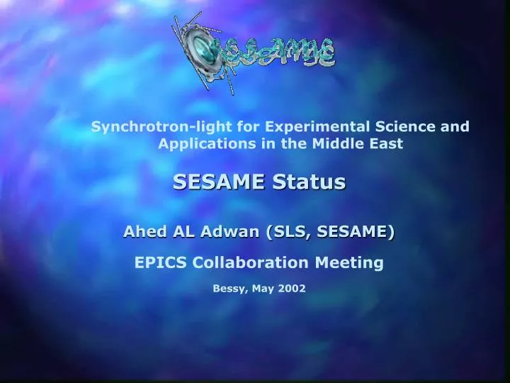 sesame status ahed al adwan sls sesame epics collaboration meeting bessy may 2002