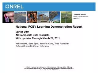 National FCEV Learning Demonstration Report Spring 2011 All Composite Data Products