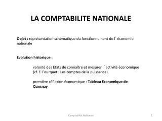 LA COMPTABILITE NATIONALE