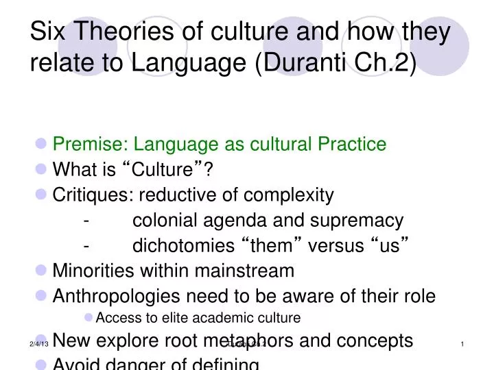 six theories of culture and how they relate to language duranti ch 2