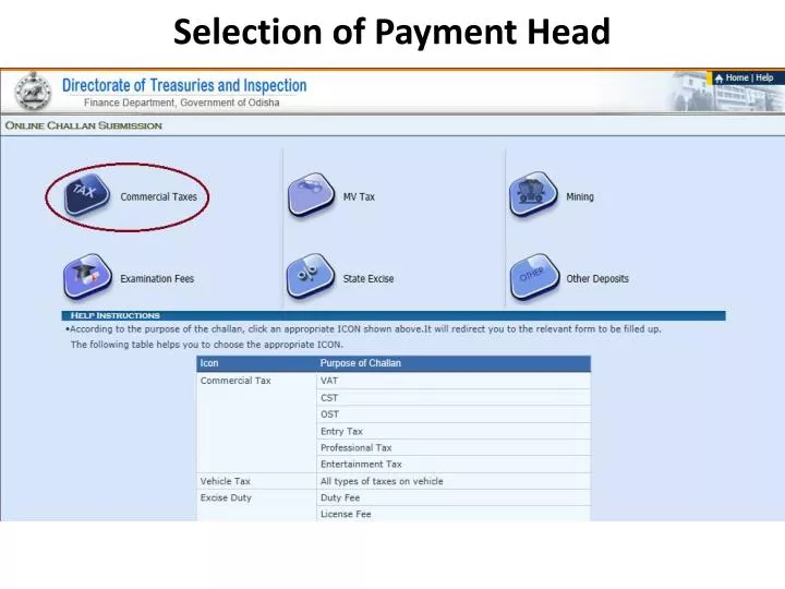 selection of payment head