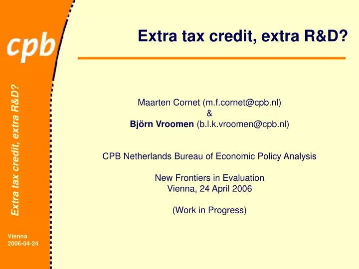 extra tax credit extra r d