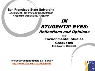 San Francisco State University Enrollment Planning and Management Academic Institutional Research