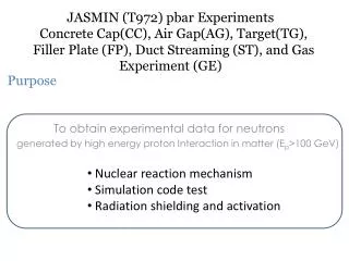 JASMIN (T972) pbar Experiments Concrete Cap(CC), Air Gap(AG), Target(TG),