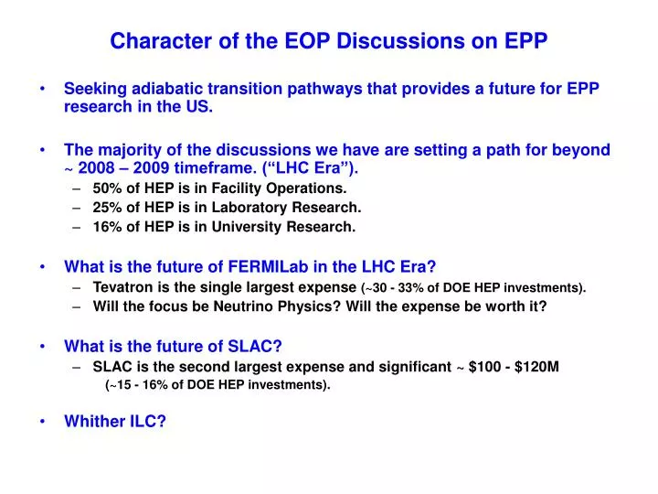 character of the eop discussions on epp