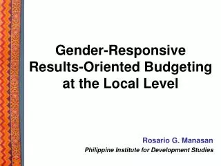 Gender-Responsive Results-Oriented Budgeting at the Local Level