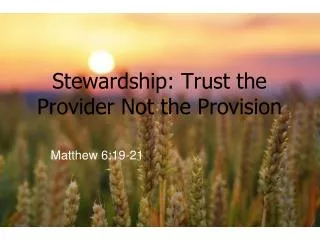 Stewardship: Trust the Provider Not the Provision
