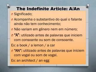 the indefinite article a an