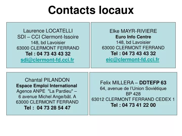 contacts locaux