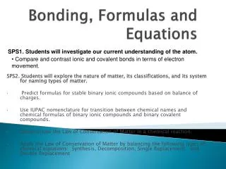 Bonding, Formulas and Equations