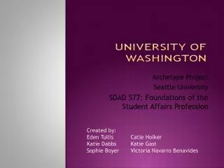 Archetype Project Seattle University SDAD 577: Foundations of the Student Affairs Profession