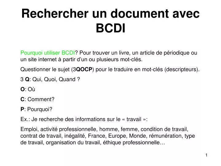 rechercher un document avec bcdi