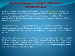 AmTrust Announces Strong Fourth Quarter Earnings for 2013