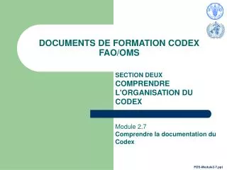 documents de formation codex fao oms