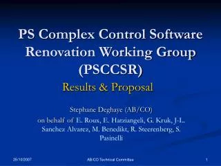 PS Complex Control Software Renovation Working Group (PSCCSR)