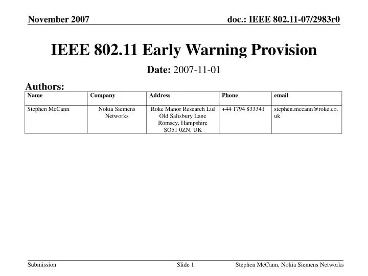 ieee 802 11 early warning provision