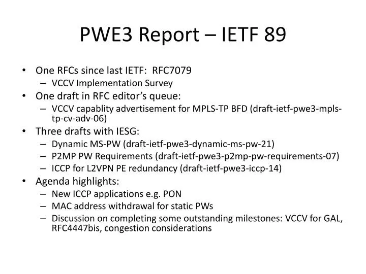 pwe3 report ietf 89