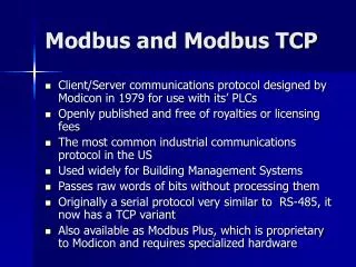 Modbus and Modbus TCP