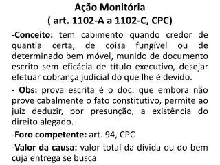 a o monit ria art 1102 a a 1102 c cpc