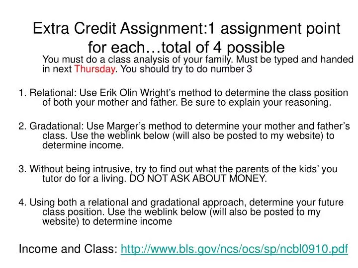 extra credit assignment 1 assignment point for each total of 4 possible