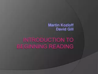 Introduction to Beginning Reading