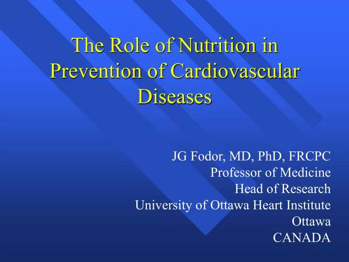 the role of nutrition in prevention of cardiovascular diseases