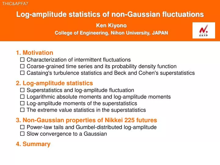 log amplitude statistics of non gaussian fluctuations