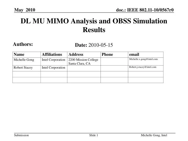 dl mu mimo analysis and obss simulation results