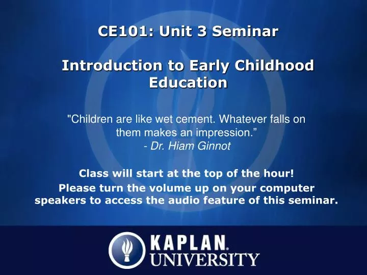 ce101 unit 3 seminar introduction to early childhood education