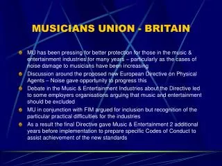 MUSICIANS UNION - BRITAIN