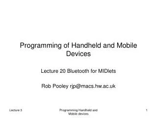 Programming of Handheld and Mobile Devices