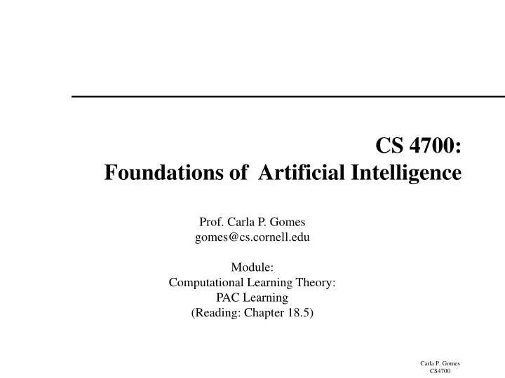 cs 4700 foundations of artificial intelligence