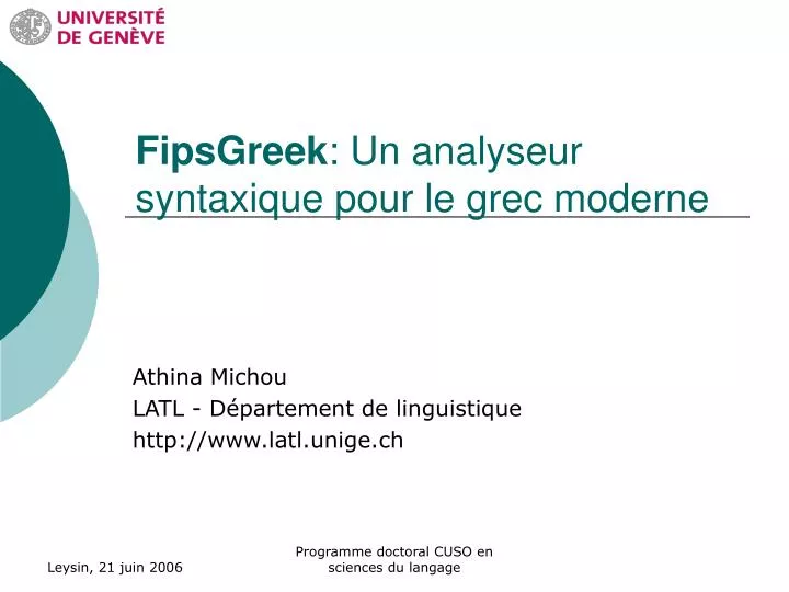 fipsgreek un analyseur syntaxique pour le grec moderne