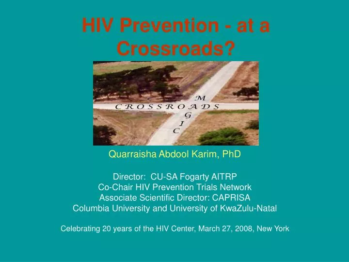 hiv prevention at a crossroads