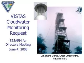VISTAS Cloudwater Monitoring Request SESARM Air Directors Meeting June 4, 2008