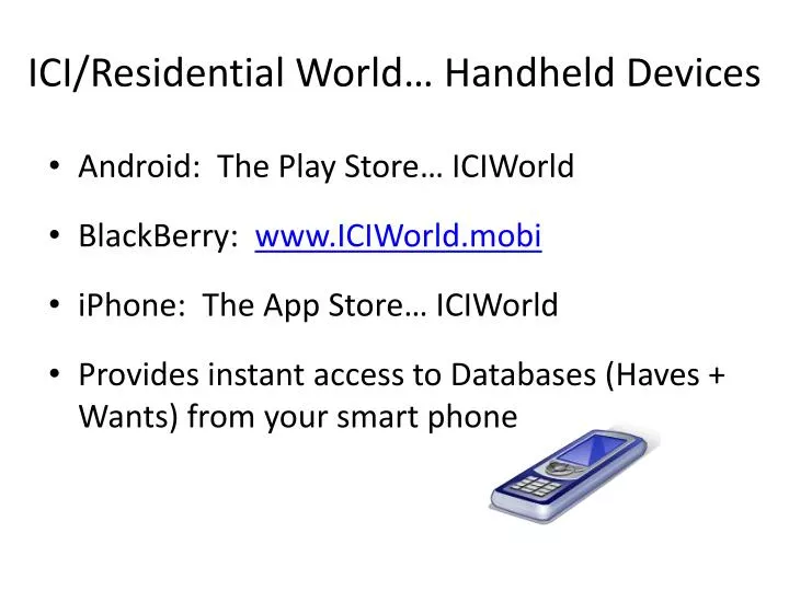 ici r esidential world handheld devices